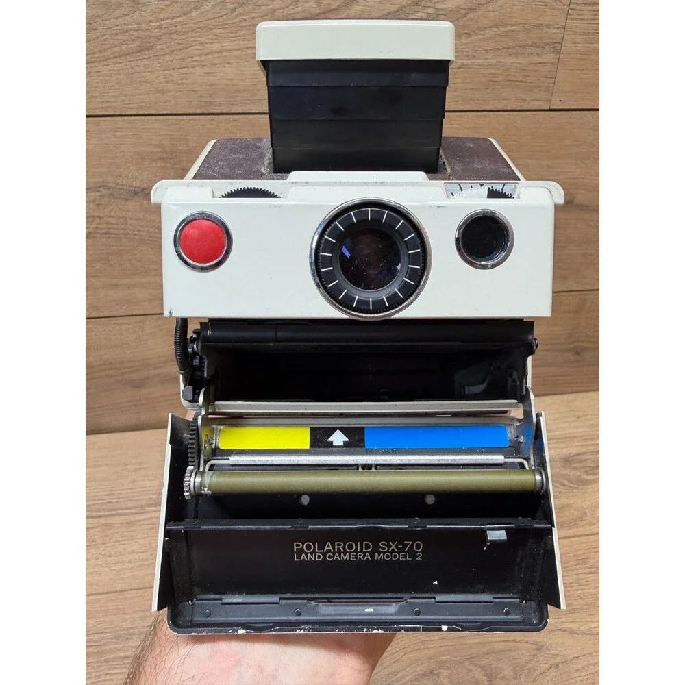 Vintage Polaroid SX-70 Land Camera Model 2 White Untested Cracked Leatherette